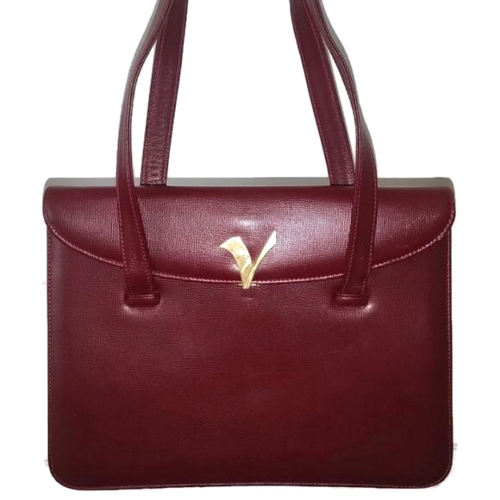Vintage Red Crossgrain Leather Top Handle Shoulder Bag